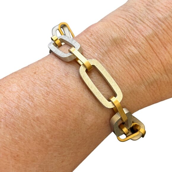 Rustic Cuff Heavy Chain Link Gold and Silver Bracelet Logo - Picture 1 of 3